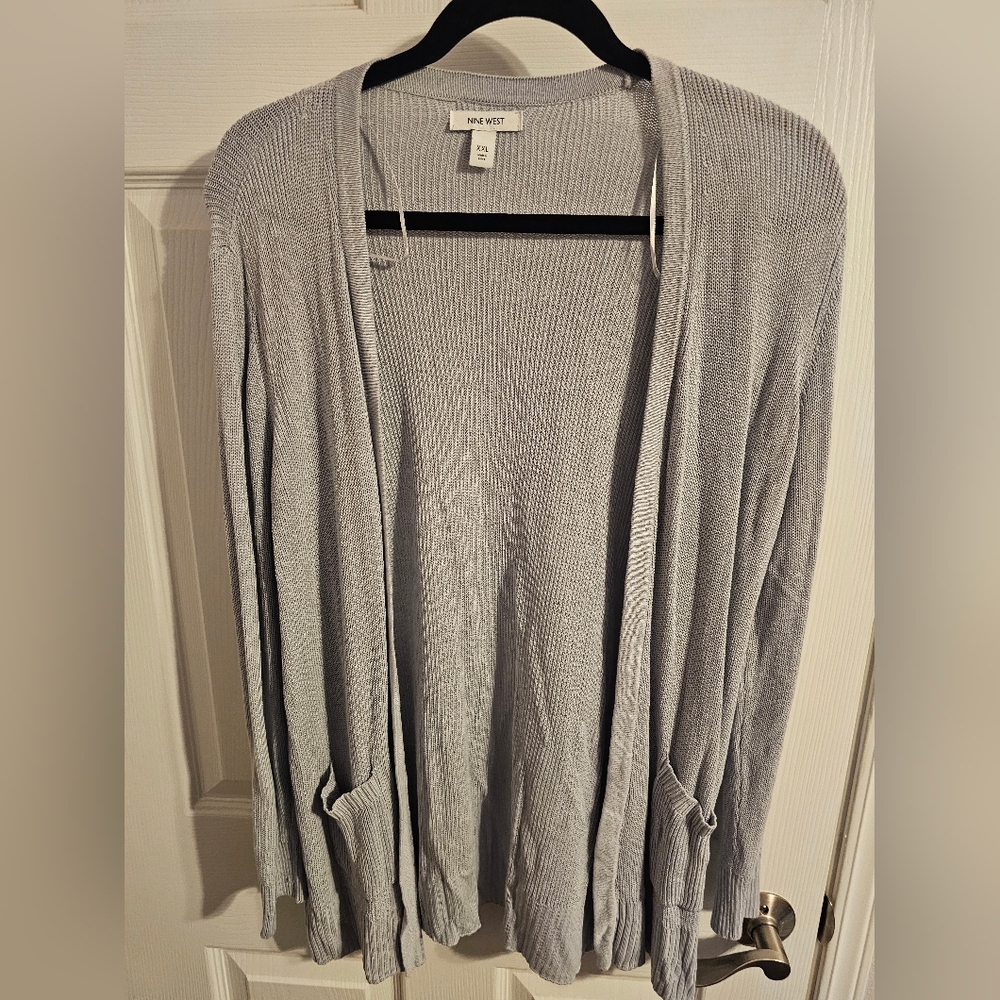 Nine West Soft Gray Open Cardigan w/ Pockets